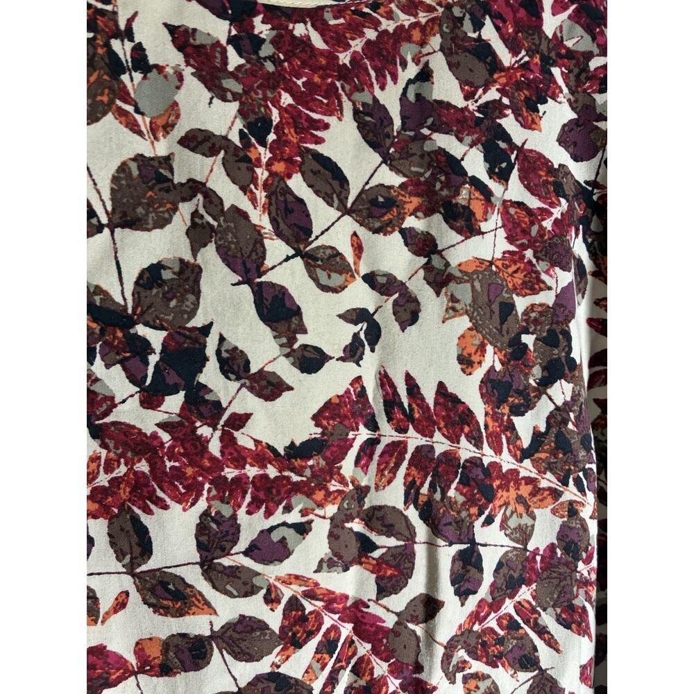 J Jill Womens M Cream Autumn Leaf Print Viscose Button Back Tunic Top Coastal - Picture 2 of 9